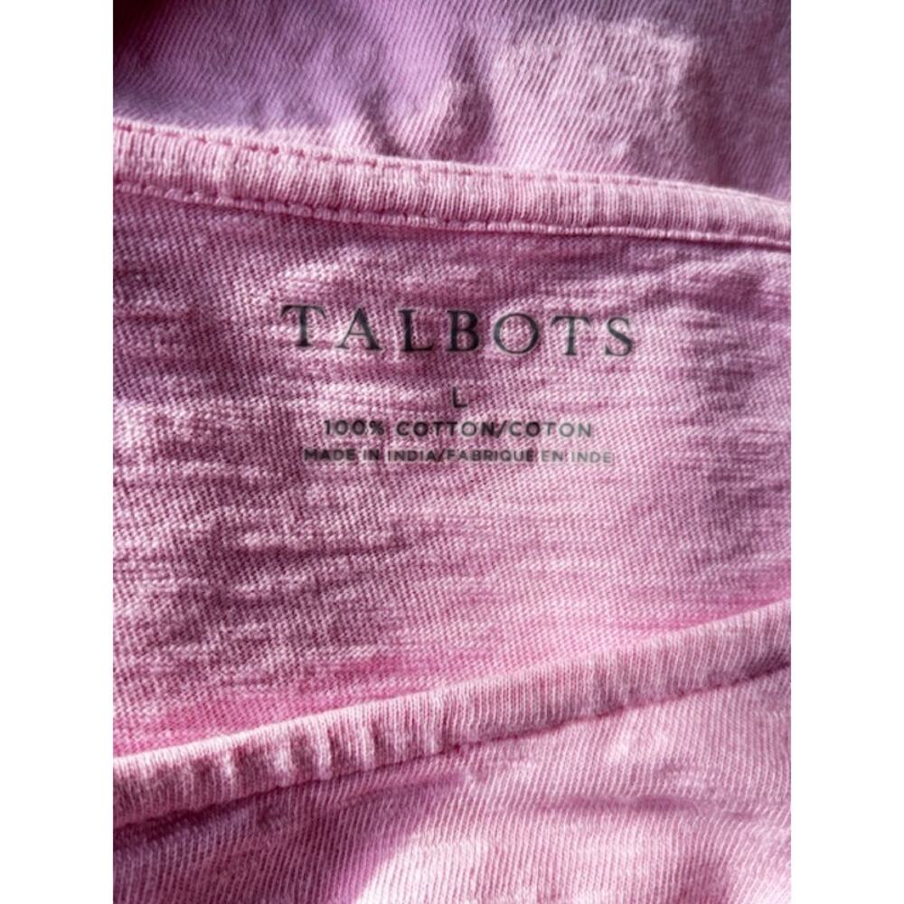 Talbots Pink Boatneck Knit Top Large 3/4 Sleeve Crochet Detail Cotton Pullover - Picture 5 of 5